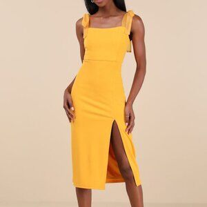 Lulus Romantic Celebration Yellow Tie-strap Bodycon Midi Dress - Size L